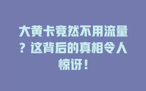 大黄卡竟然不用流量？这背后的真相令人惊讶！