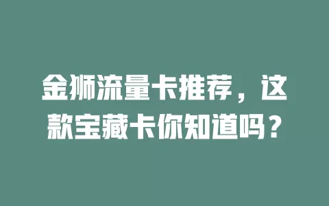 金狮流量卡推荐，这款宝藏卡你知道吗？