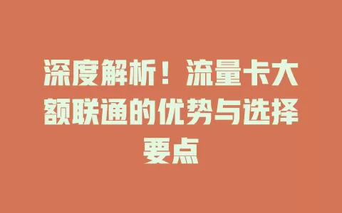 深度解析！流量卡大额联通的优势与选择要点