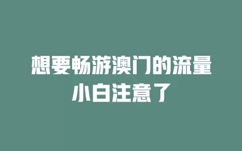 想要畅游澳门的流量小白注意了
