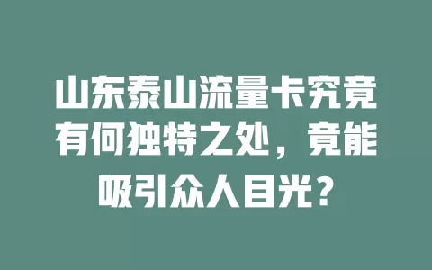 山东泰山流量卡究竟有何独特之处，竟能吸引众人目光？