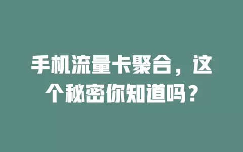 手机流量卡聚合，这个秘密你知道吗？
