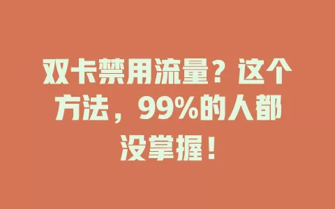 双卡禁用流量？这个方法，99%的人都没掌握！