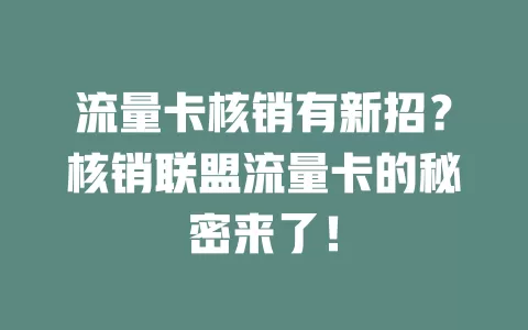 流量卡核销有新招？核销联盟流量卡的秘密来了！
