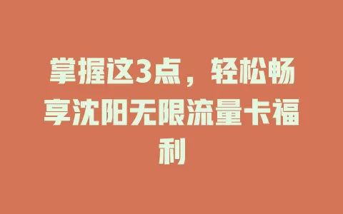 掌握这3点，轻松畅享沈阳无限流量卡福利