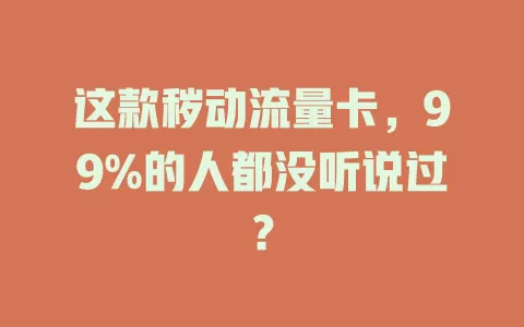 这款秽动流量卡，99%的人都没听说过？