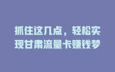 抓住这几点，轻松实现甘肃流量卡赚钱梦