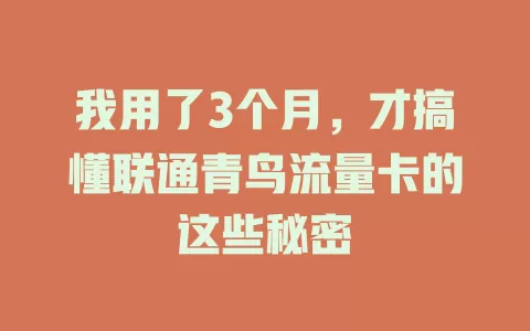 我用了3个月，才搞懂联通青鸟流量卡的这些秘密