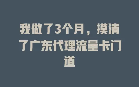 我做了3个月，摸清了广东代理流量卡门道