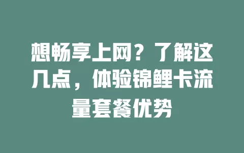 想畅享上网？了解这几点，体验锦鲤卡流量套餐优势