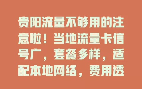 贵阳流量不够用的注意啦！当地流量卡信号广，套餐多样，适配本地网络，费用透明，学生上班族自由职业者都适用，让你网络生活更顺畅