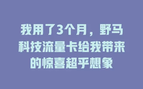 我用了3个月，野马科技流量卡给我带来的惊喜超乎想象