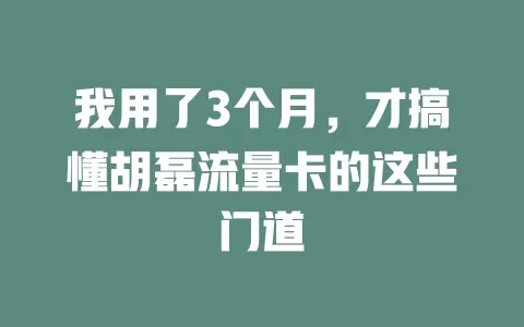 我用了3个月，才搞懂胡磊流量卡的这些门道