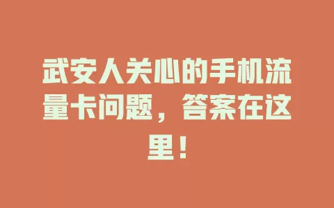 武安人关心的手机流量卡问题，答案在这里！