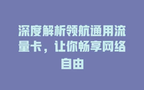 深度解析领航通用流量卡，让你畅享网络自由