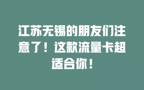 江苏无锡的朋友们注意了！这款流量卡超适合你！