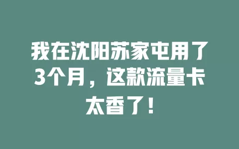 我在沈阳苏家屯用了3个月，这款流量卡太香了！
