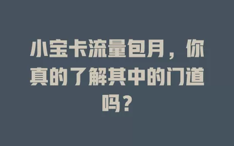 小宝卡流量包月，你真的了解其中的门道吗？