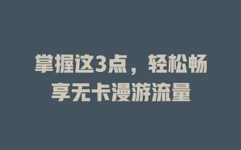 掌握这3点，轻松畅享无卡漫游流量