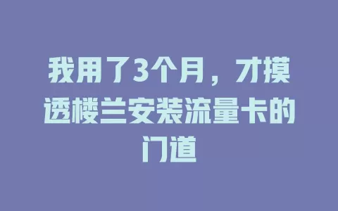 我用了3个月，才摸透楼兰安装流量卡的门道