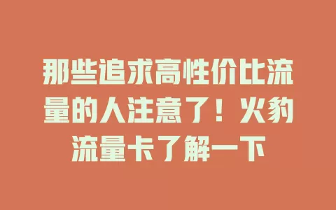 那些追求高性价比流量的人注意了！火豹流量卡了解一下