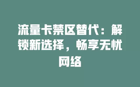 流量卡禁区替代：解锁新选择，畅享无忧网络