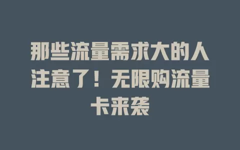 那些流量需求大的人注意了！无限购流量卡来袭