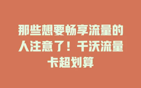 那些想要畅享流量的人注意了！千沃流量卡超划算
