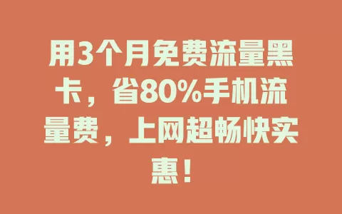 用3个月免费流量黑卡，省80%手机流量费，上网超畅快实惠！