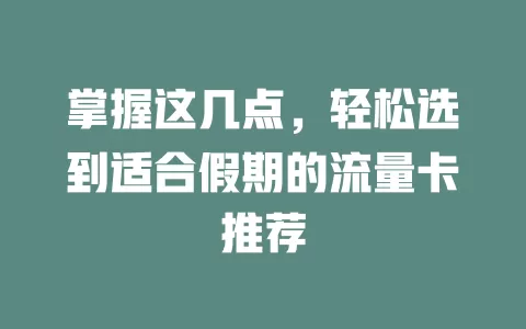 掌握这几点，轻松选到适合假期的流量卡推荐