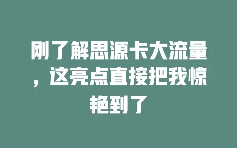 刚了解思源卡大流量，这亮点直接把我惊艳到了
