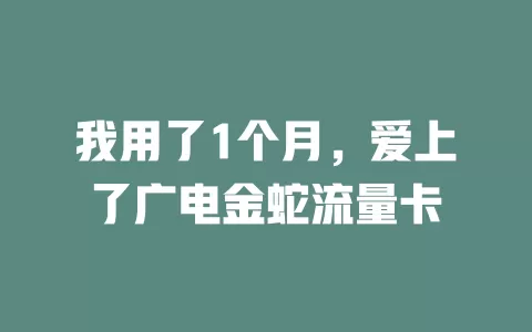 我用了1个月，爱上了广电金蛇流量卡