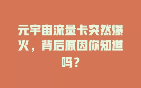 元宇宙流量卡突然爆火，背后原因你知道吗？