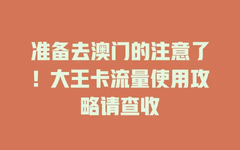 准备去澳门的注意了！大王卡流量使用攻略请查收