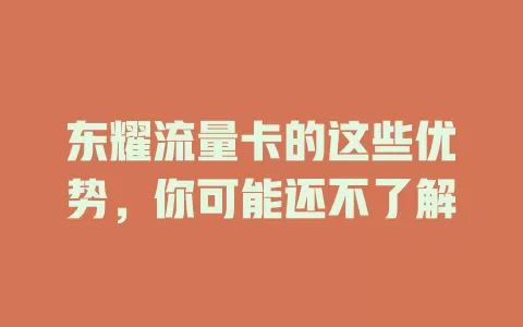 东耀流量卡的这些优势，你可能还不了解