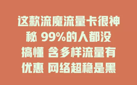 这款流魔流量卡很神秘 99%的人都没搞懂 含多样流量有优惠 网络超稳是黑马