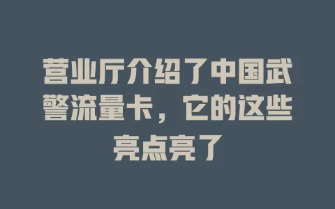 营业厅介绍了中国武警流量卡，它的这些亮点亮了