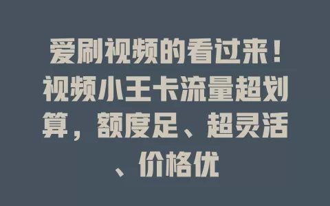 爱刷视频的看过来！视频小王卡流量超划算，额度足、超灵活、价格优