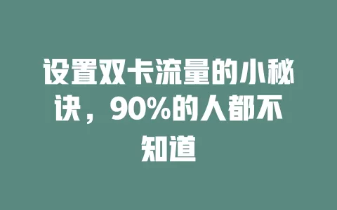 设置双卡流量的小秘诀，90%的人都不知道