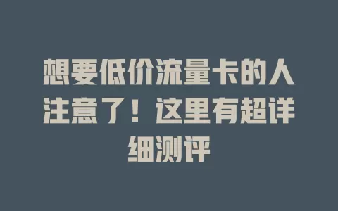 想要低价流量卡的人注意了！这里有超详细测评