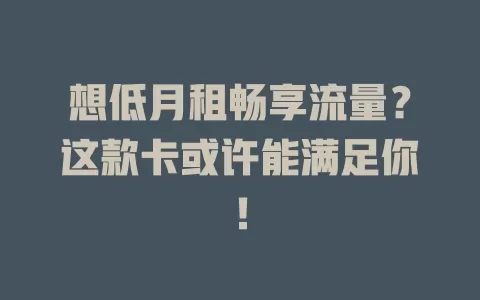 想低月租畅享流量？这款卡或许能满足你！