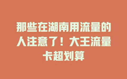 那些在湖南用流量的人注意了！大王流量卡超划算