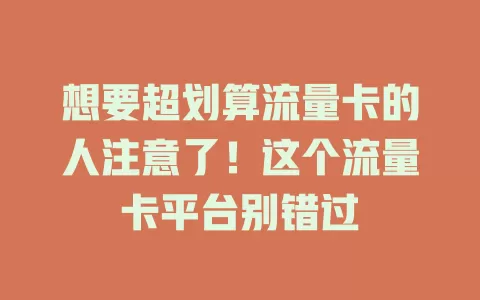 想要超划算流量卡的人注意了！这个流量卡平台别错过