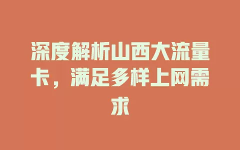 深度解析山西大流量卡，满足多样上网需求
