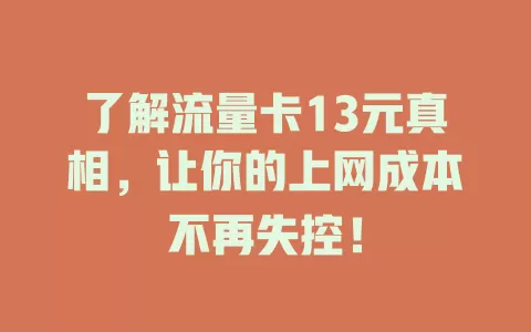 了解流量卡13元真相，让你的上网成本不再失控！
