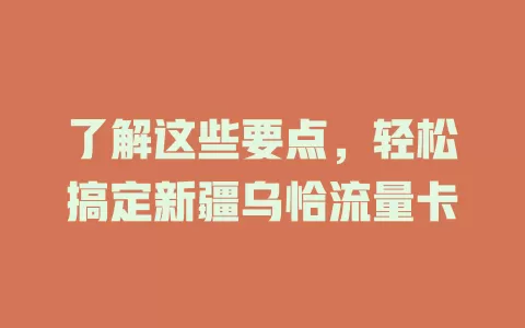 了解这些要点，轻松搞定新疆乌恰流量卡