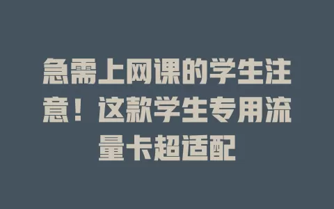 急需上网课的学生注意！这款学生专用流量卡超适配