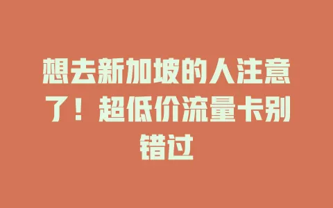 想去新加坡的人注意了！超低价流量卡别错过