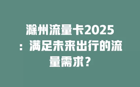 滁州流量卡2025：满足未来出行的流量需求？