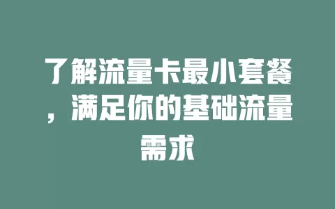 了解流量卡最小套餐，满足你的基础流量需求